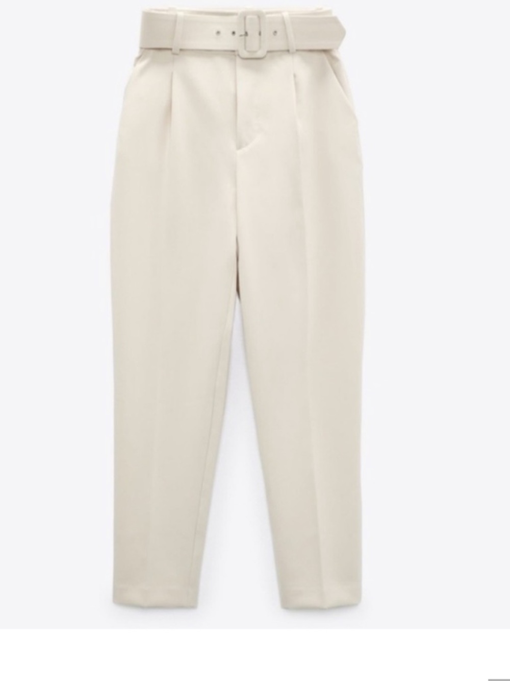 Zara Beige High-Waist Belted Tapered Chinos - Picture 2 of 7